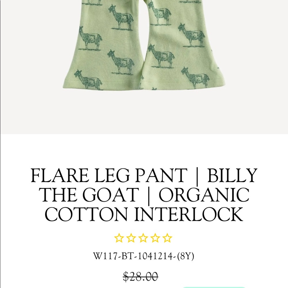 Flare Leg Pants, soft organic cotton Billy the Goat 🐐 print by Kate Quinn - Picture 4 of 5